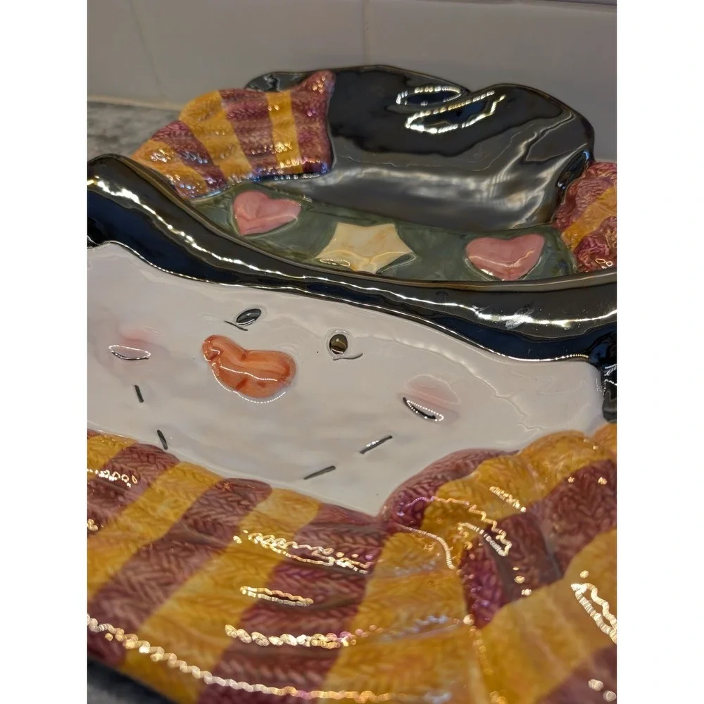 Snowman‎ Iridescent Plate/ Candy Dish